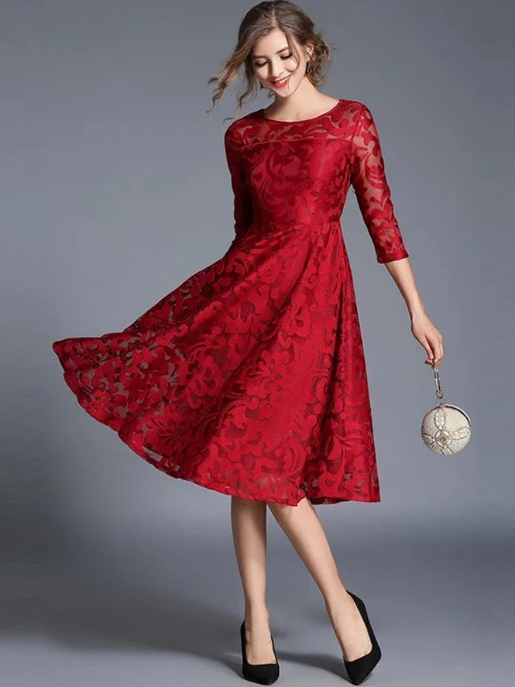 Summer-Ladies-Dress-New-Slim-Fit-and-Slim-Mid-length-Lace-Swing-Dress-Temperament-Party-Office